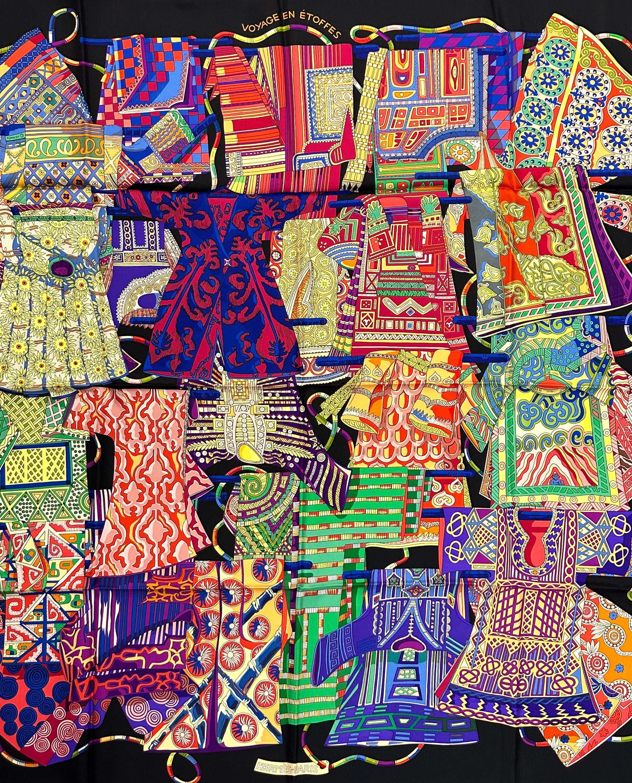 Hermes Silk Scarf, Voyage En Etoffes
Designed by Annie Faivre.
35 by 35 in.