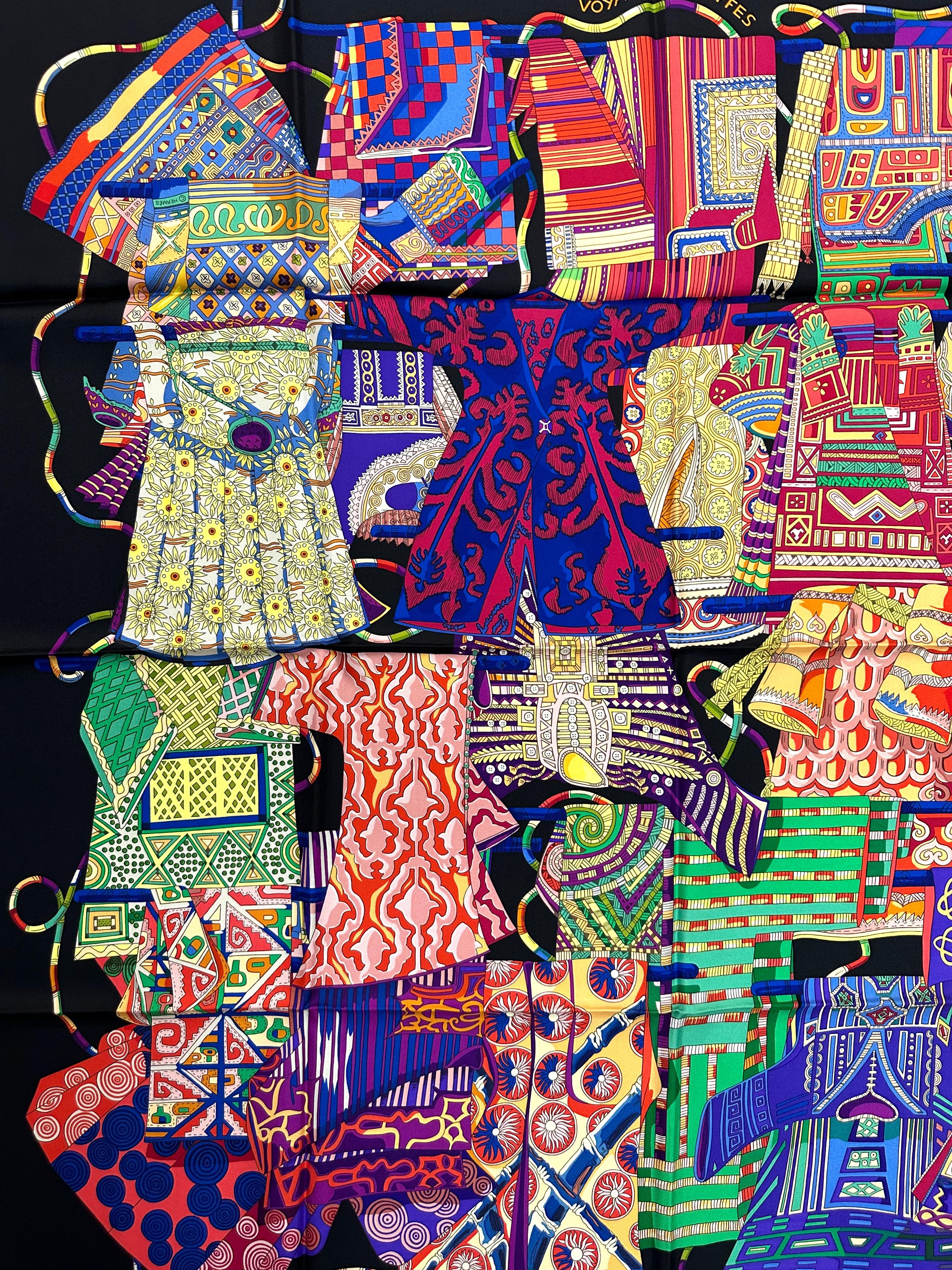 Hermes Silk Scarf, Voyage En Etoffes In Good Condition For Sale In West Palm Beach, FL