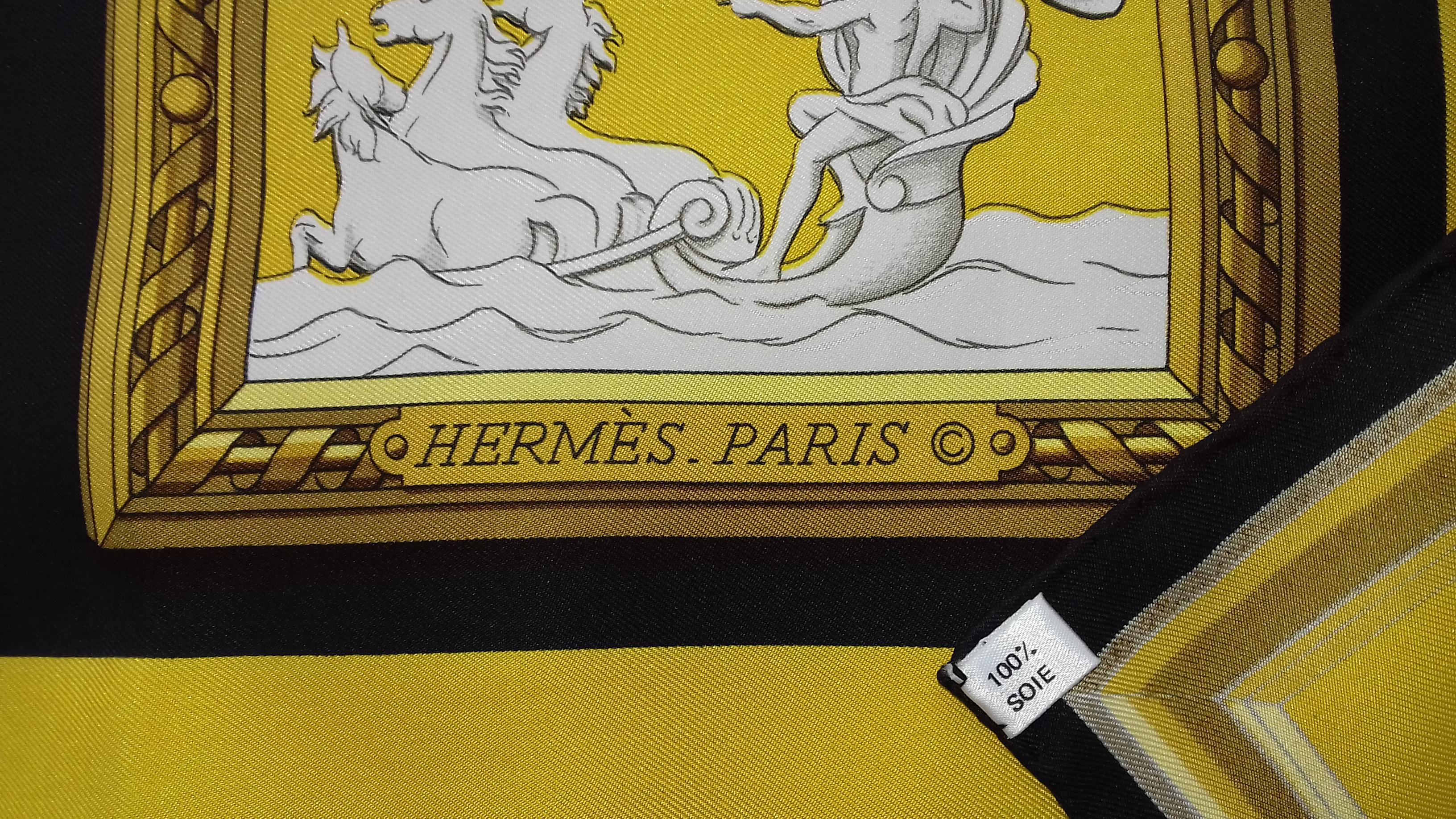 Hermès Silk Scarf WEDGWOOD Ledoux Black Yellow Gold White 90 cm 8