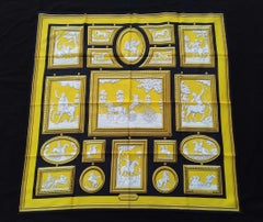 Hermès Silk Scarf WEDGWOOD Ledoux Black Yellow Gold White 90 cm