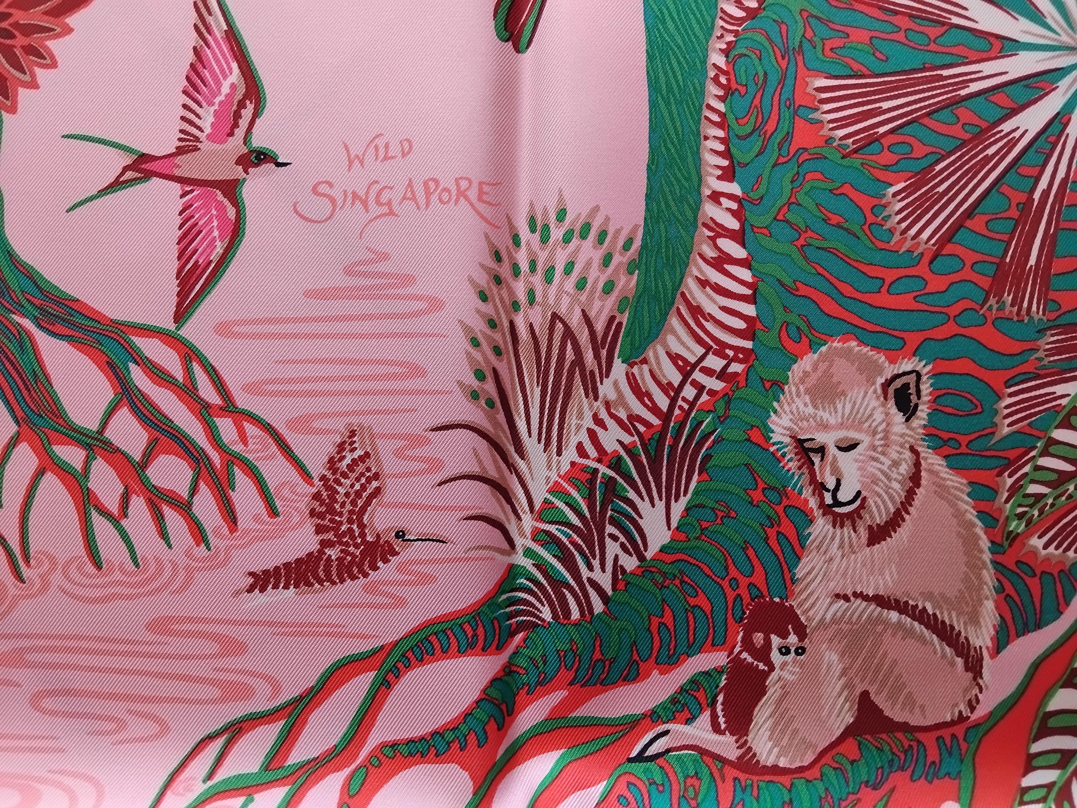 Hermès Silk Scarf Wild Singapore Alice Shirley Pink Green 35' For Sale 10