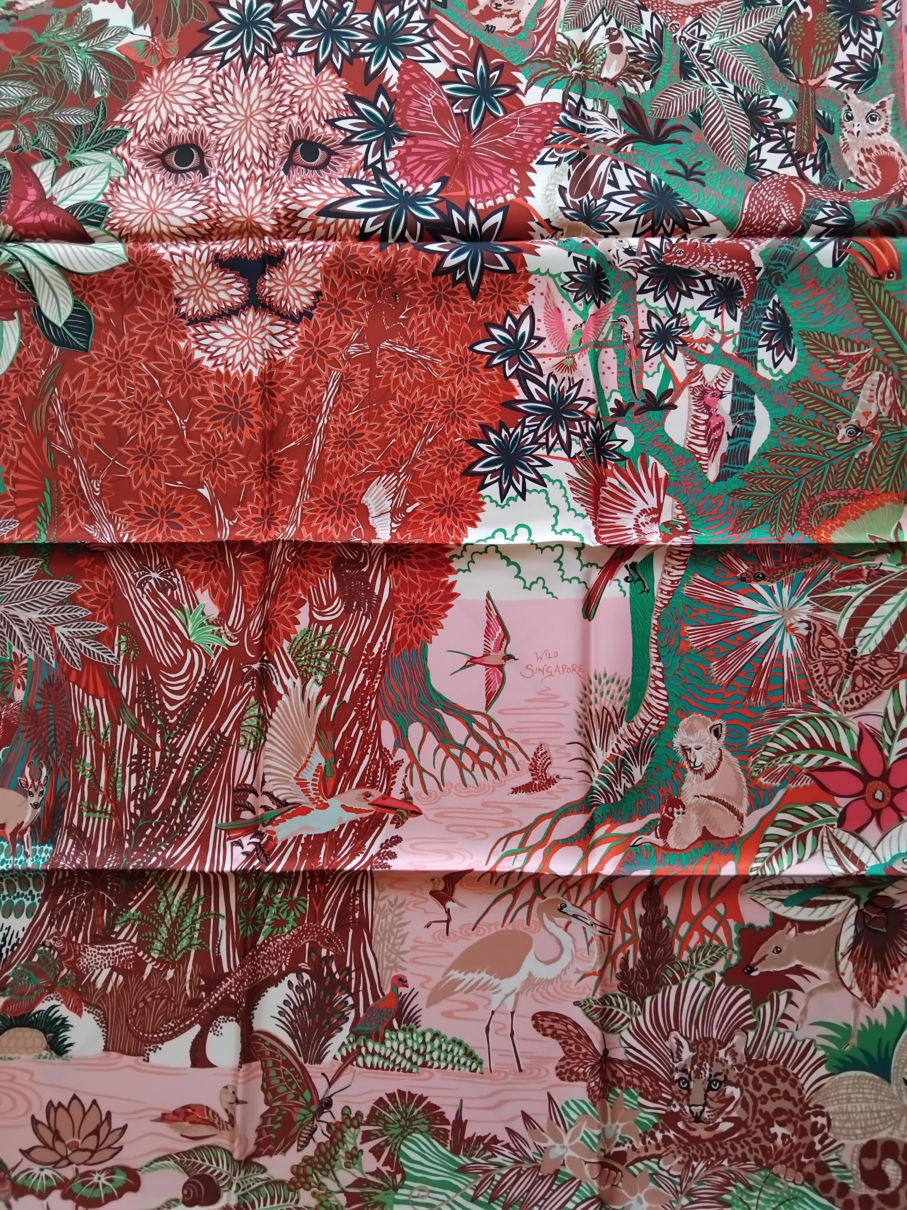 Women's Hermès Silk Scarf Wild Singapore Alice Shirley Pink Green 35' For Sale
