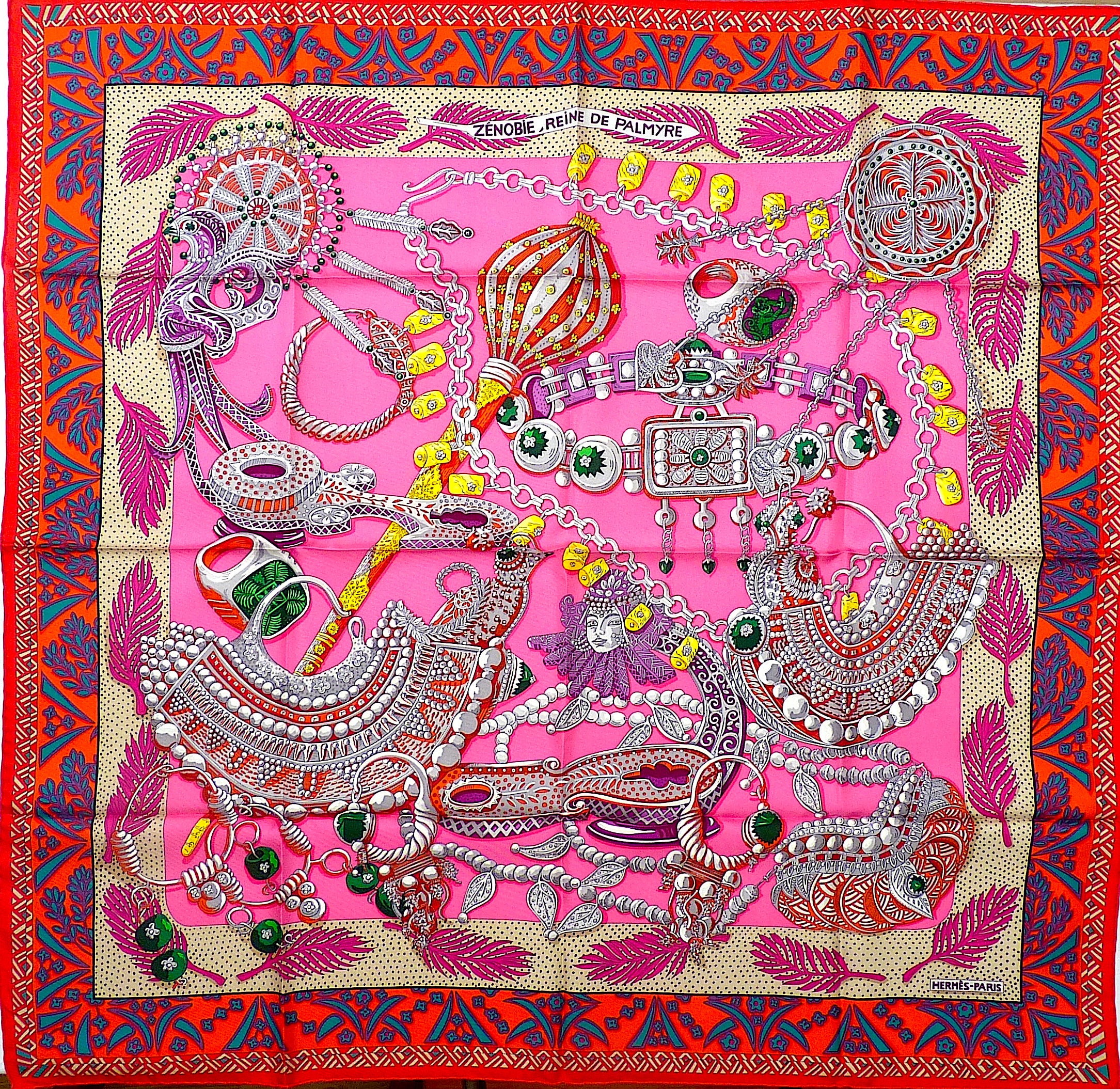 HERMES Silk Scarf 35"  "Zénobie, Reine de Palmyre" with Hermes Box