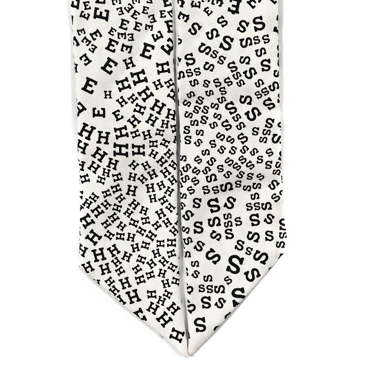 Women's or Men's HERMES silk SCATTERED LETTERS Twilly Scarf White For Sale