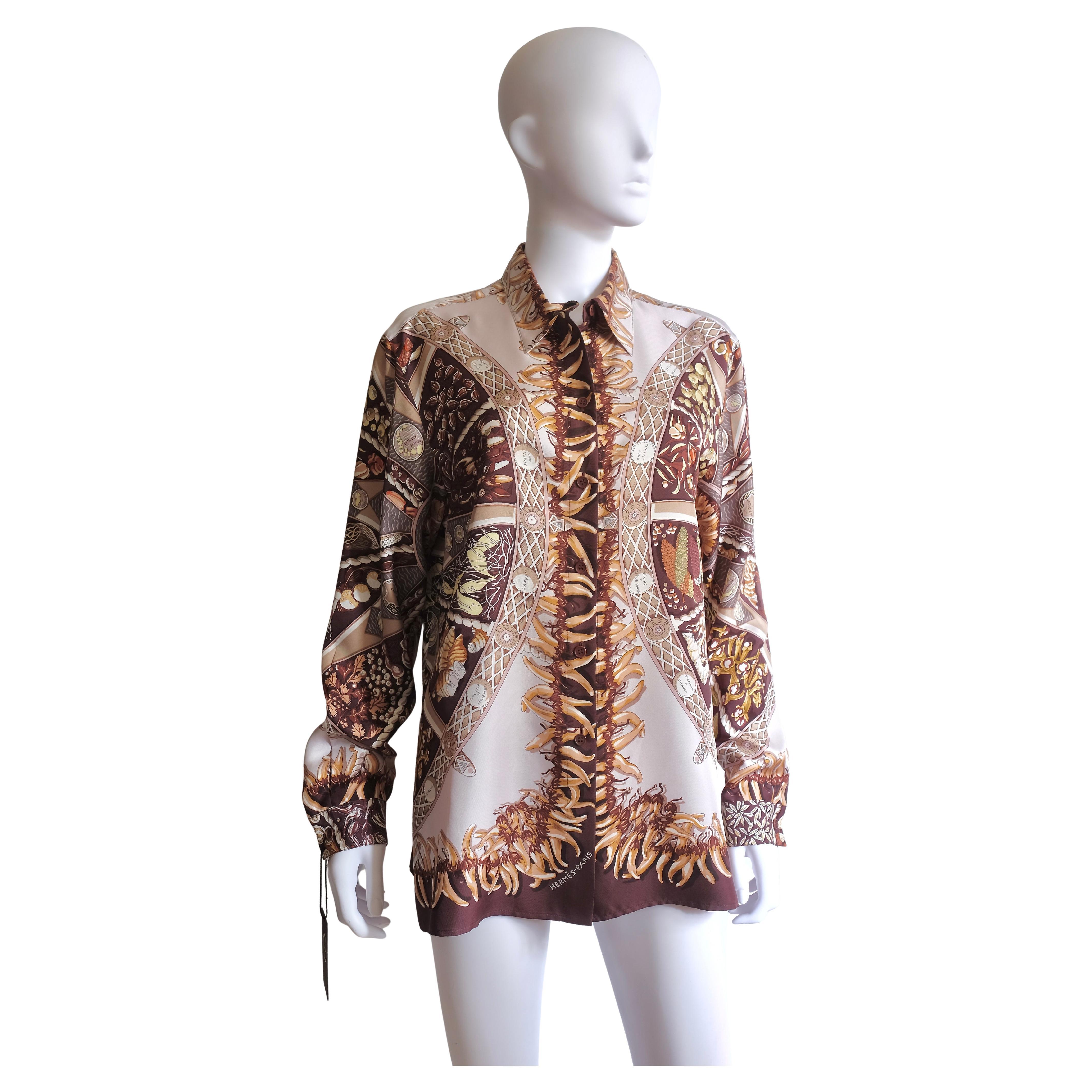 HERMÈS - Camisa de seda "Aux Pays des Épices" By Annie Faivre 2001/08 - Tg 44 en venta