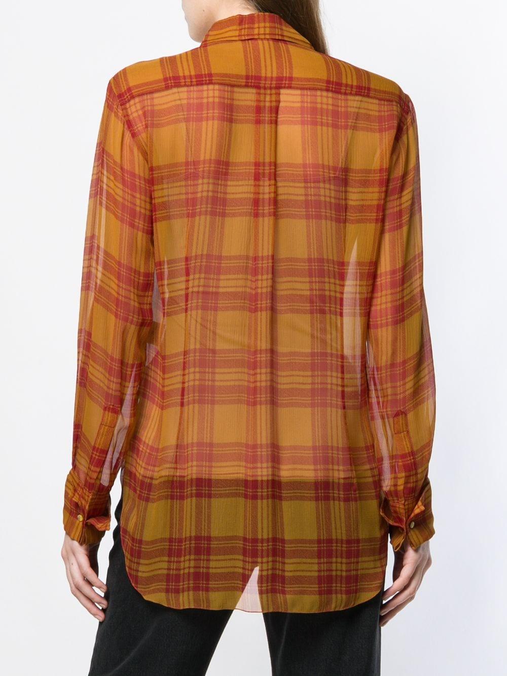 Hermes silk shirt by Martin Margiela featuring a check pattern, a georgette silk base,  long sleeves.  
100% silk 
Estimated size: 38fr/US6 /UK10
In excellent vintage condition. Made in France.
Chest: 41.7in (106cm)
Length: 25,9in. (66cm)
Sleeve