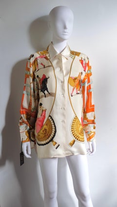 HERMÈS - Chemise en soie "Plaza de Toros" par Hubert de Watrigant