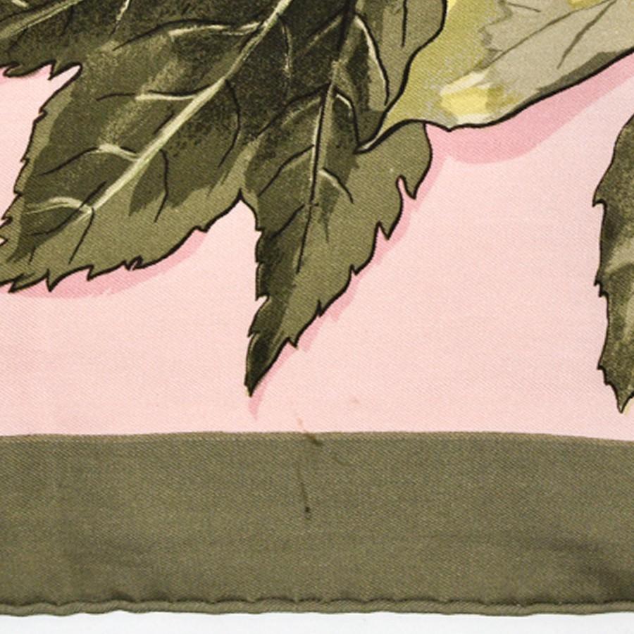Hermès Silk Square Pink and kaki Scarf 