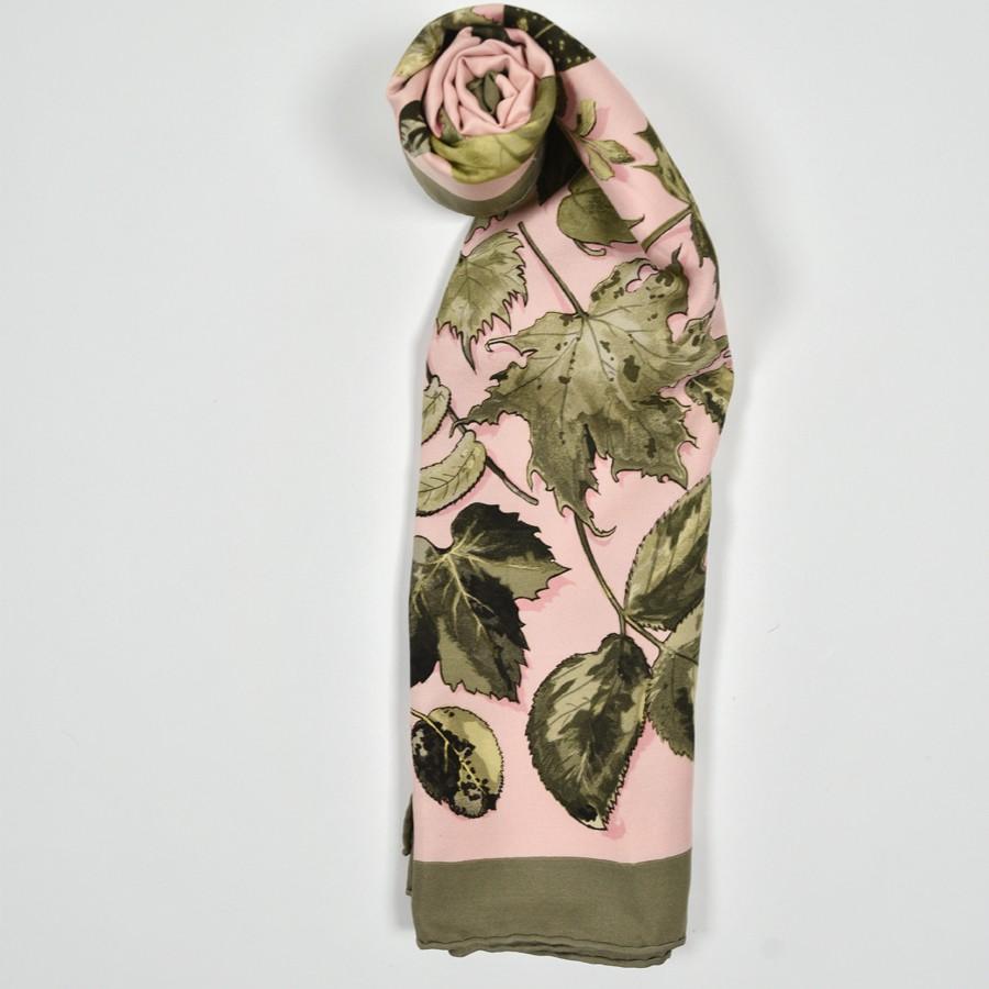 Hermès Silk Square Pink and kaki Scarf 