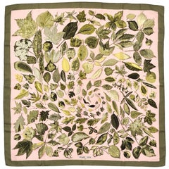 Hermès Carré de Soie Rose et Kaki Foulard "Leaves