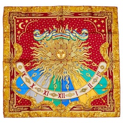 Hermès Silk Square Scarf Sun on Red Bordeaux "Carpe Diem"