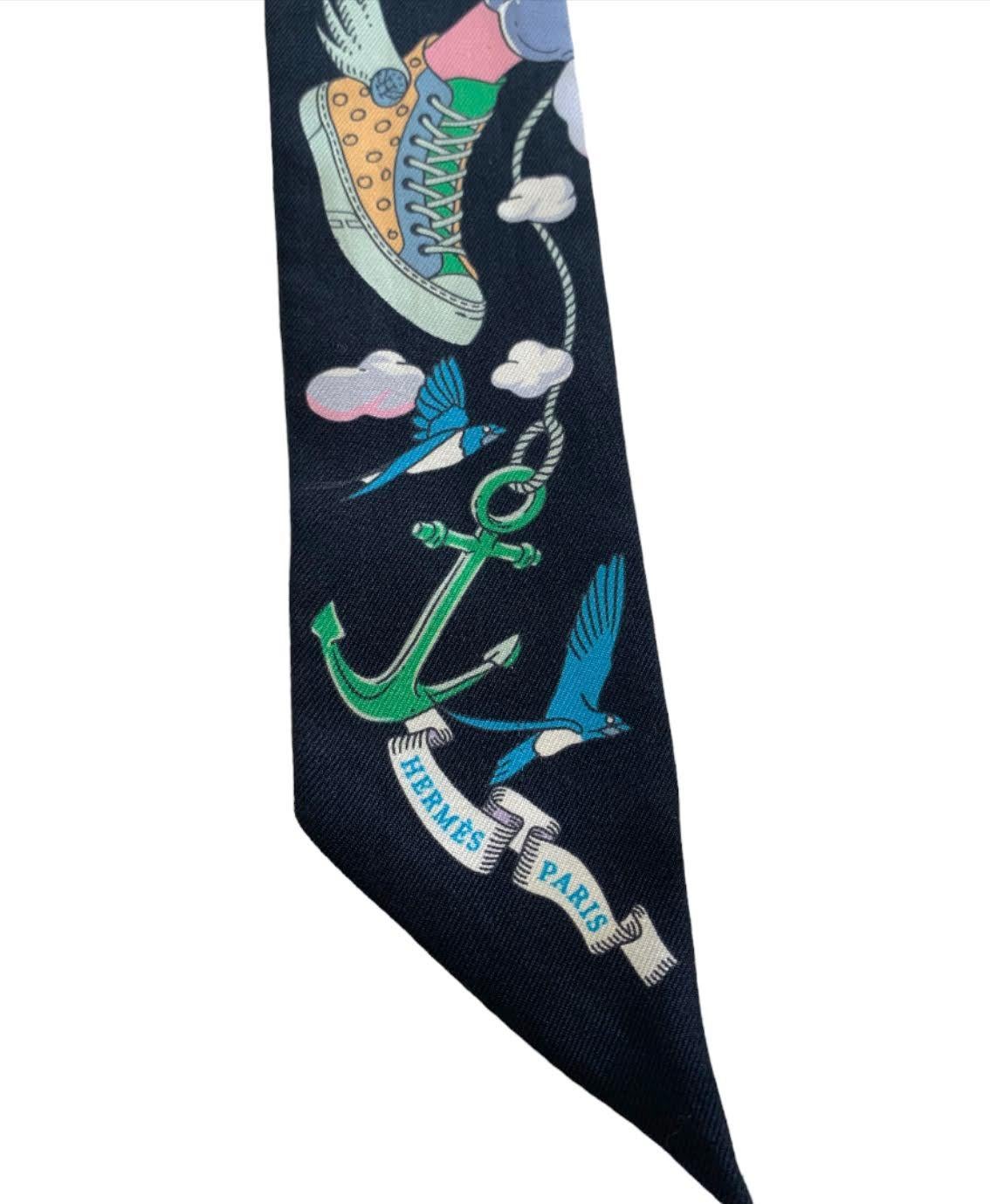 Hermes Silk Sur Mon Nuage Twilly in Blue & Muave 1