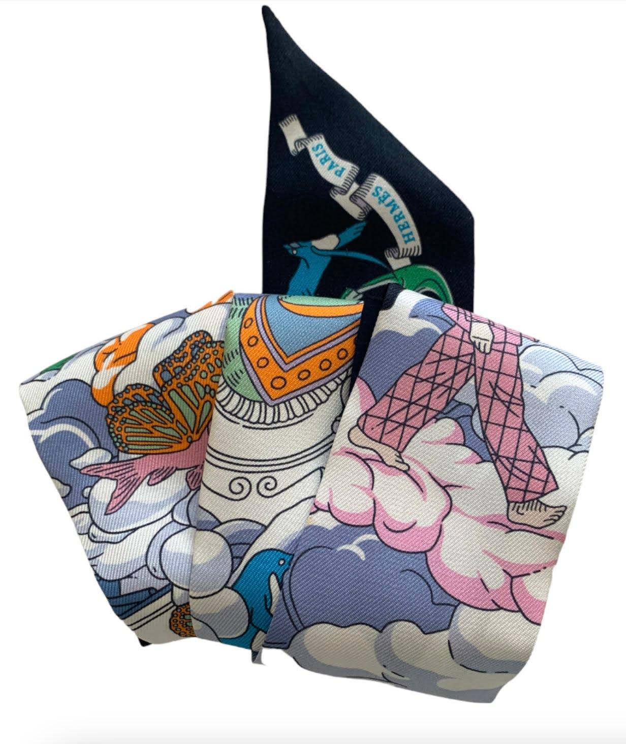 Hermes Silk Sur Mon Nuage Twilly in Blue & Muave 2