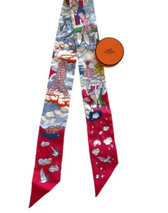 Hermes Silk Sur Mon Nuage Twilly in Fuscia & Blue