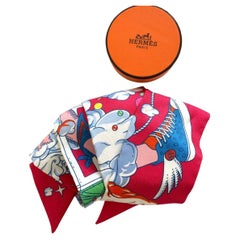 Hermes Silk Sur Mon Nuage Twilly in Fuscia & Blue