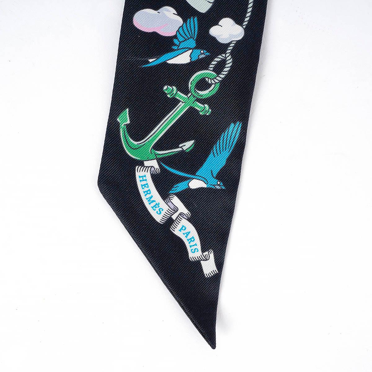 Gray HERMES silk SUR MON NUAGE Twilly Scarf Noir Mauve Multicolore