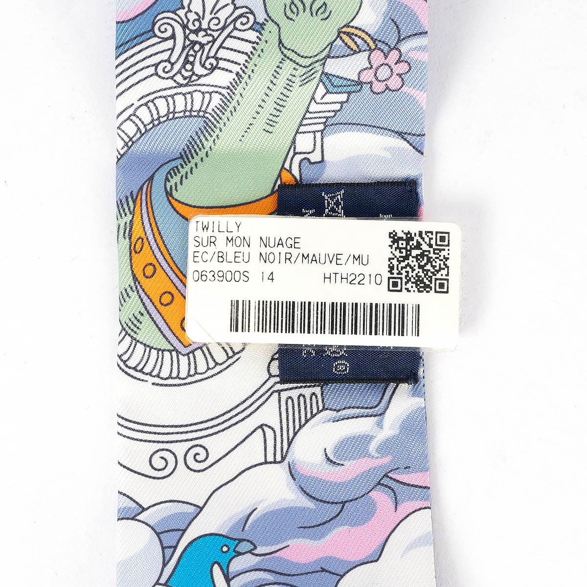 Women's or Men's HERMES silk SUR MON NUAGE Twilly Scarf Noir Mauve Multicolore