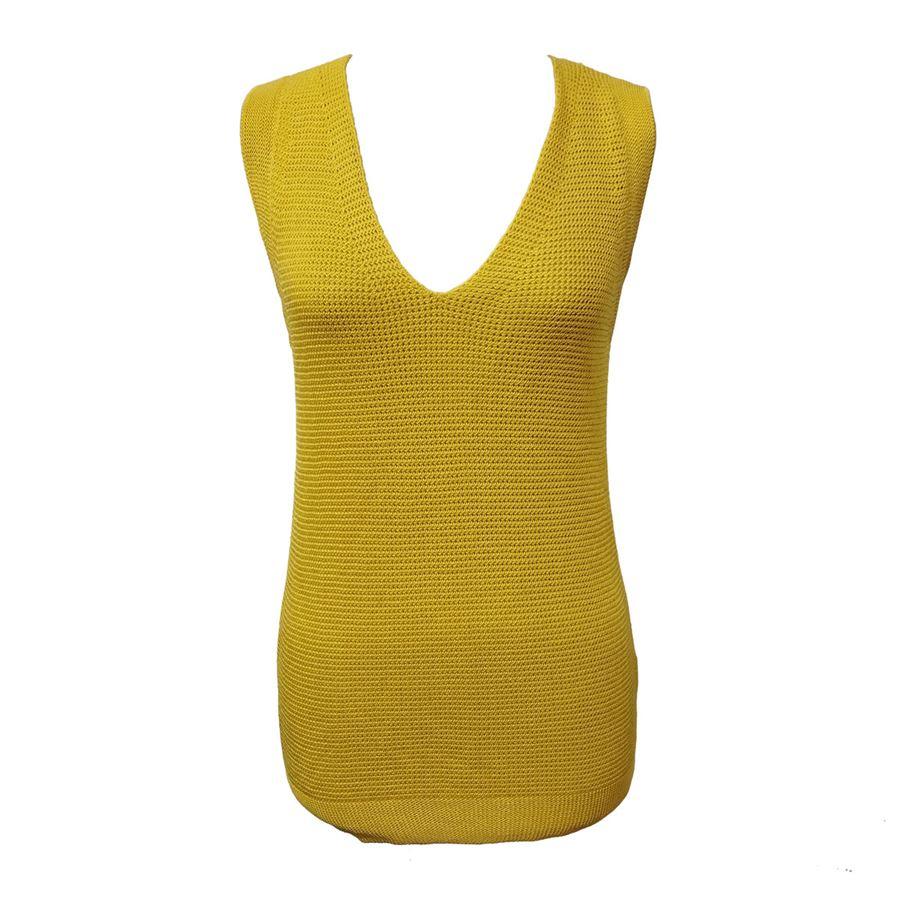 100% Seide Gelb Farbe Perforiert Länge Schulter/Saum cm 62 (24,4 inches) Französische Größe 34, italienische 38