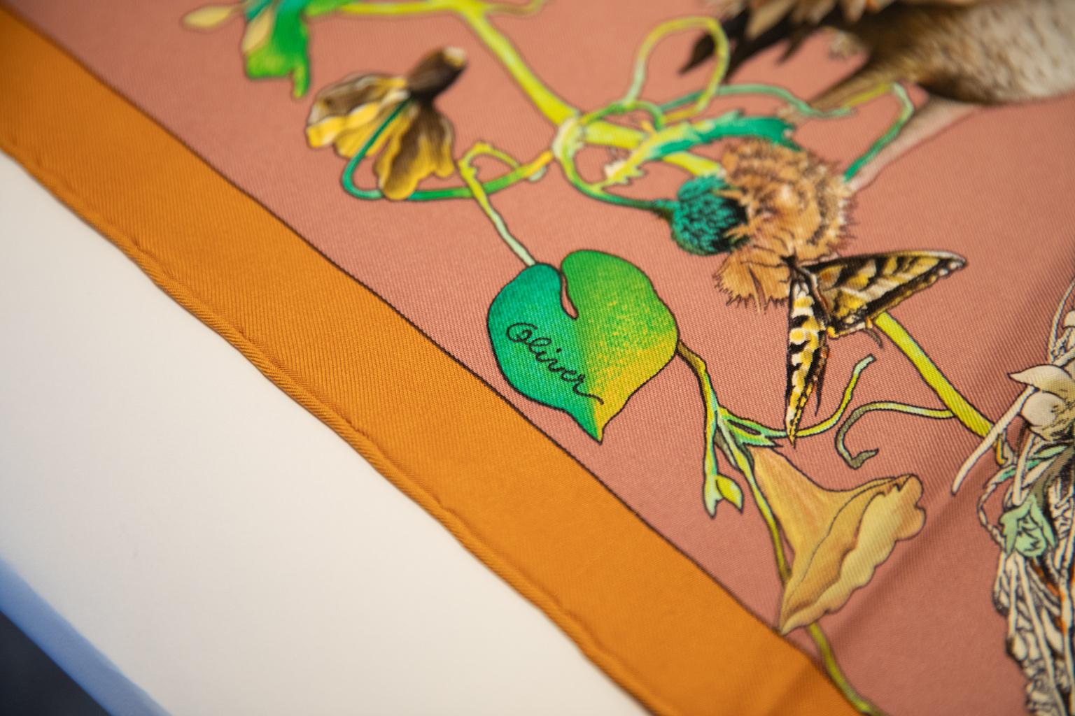 Hermes Silk Texas Wildlife Orange Scarf In Excellent Condition In West Hollywood, CA