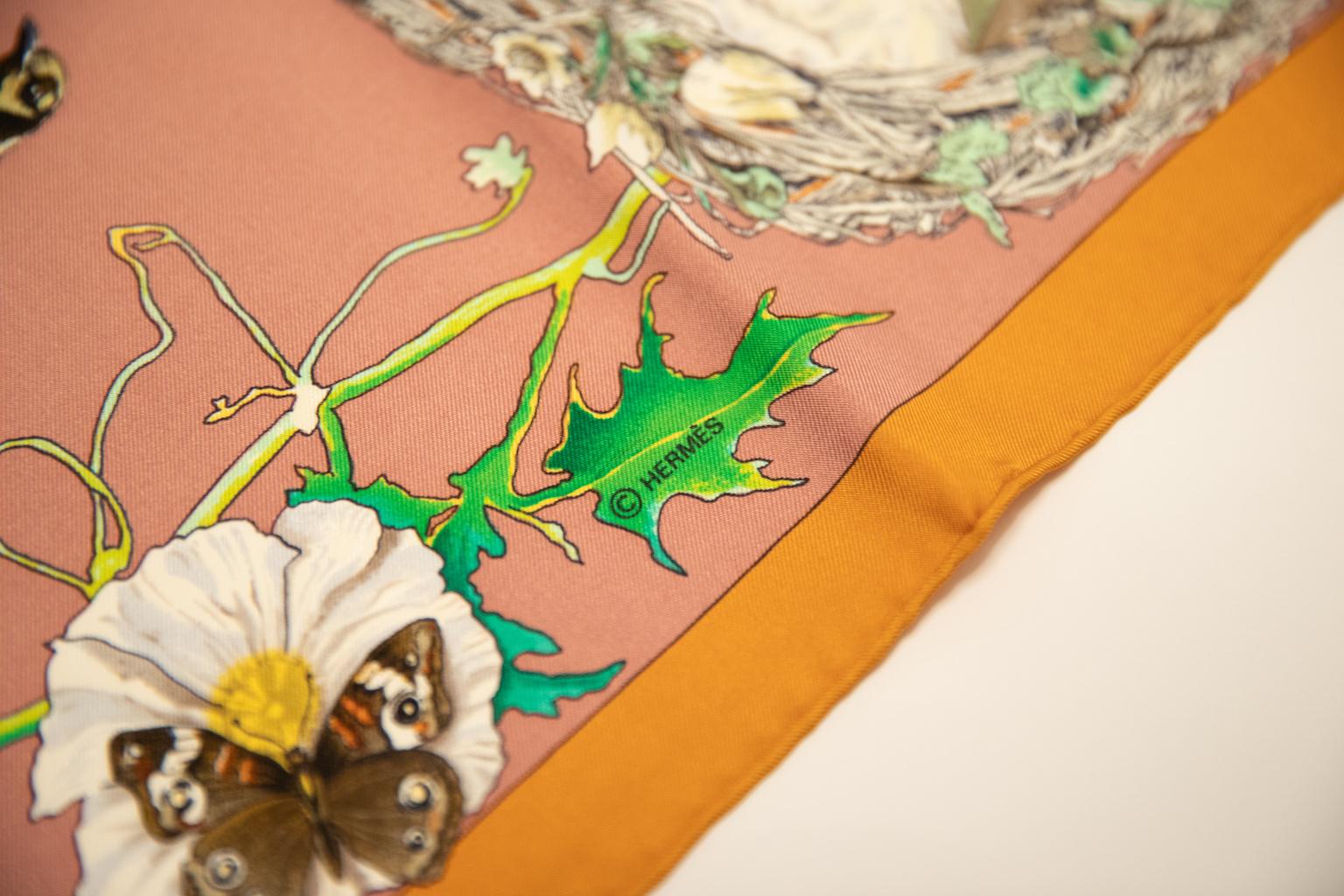 Foulard Hermes en soie Texas Wildlife Orange Nouveau Pour femmes en vente
