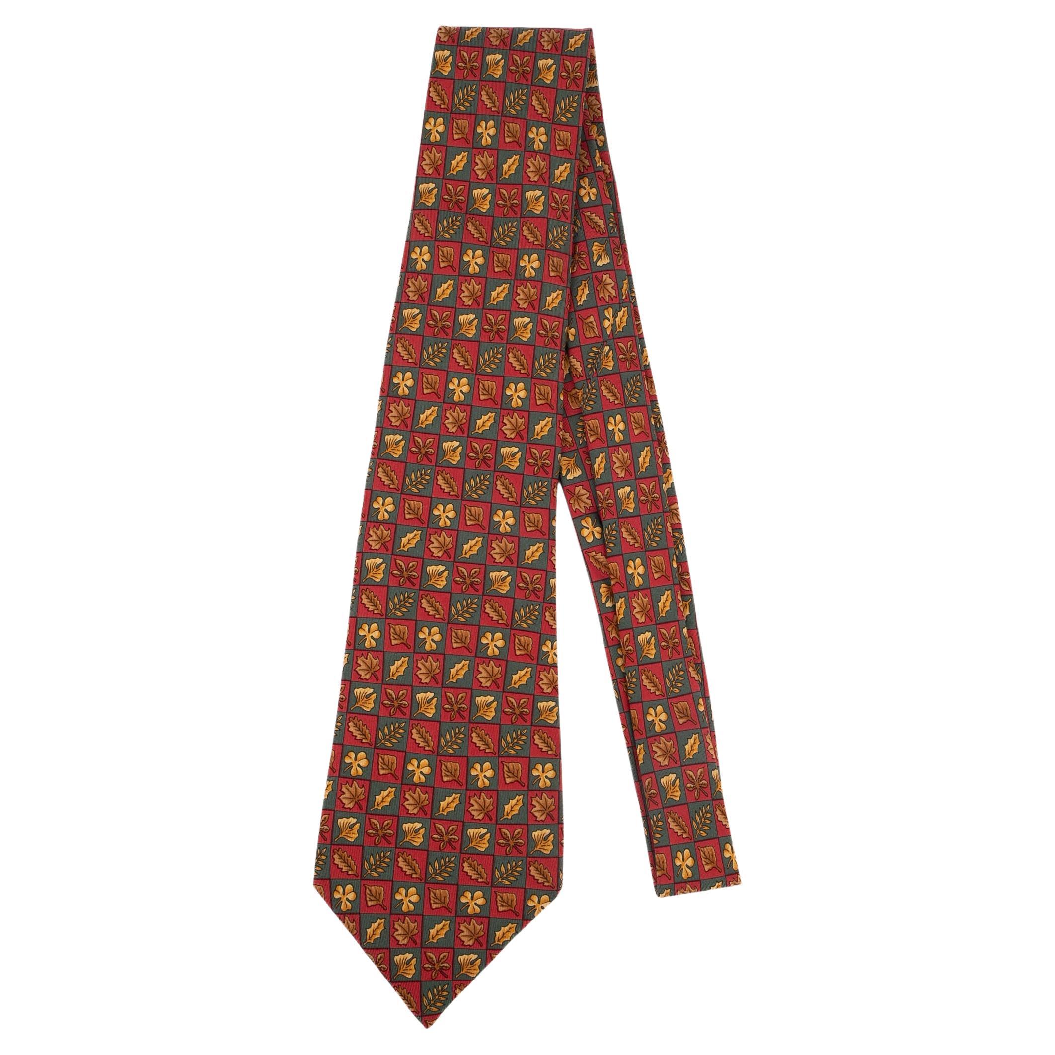 Hermès Silk Tie Illustrated with Leaves For Sale