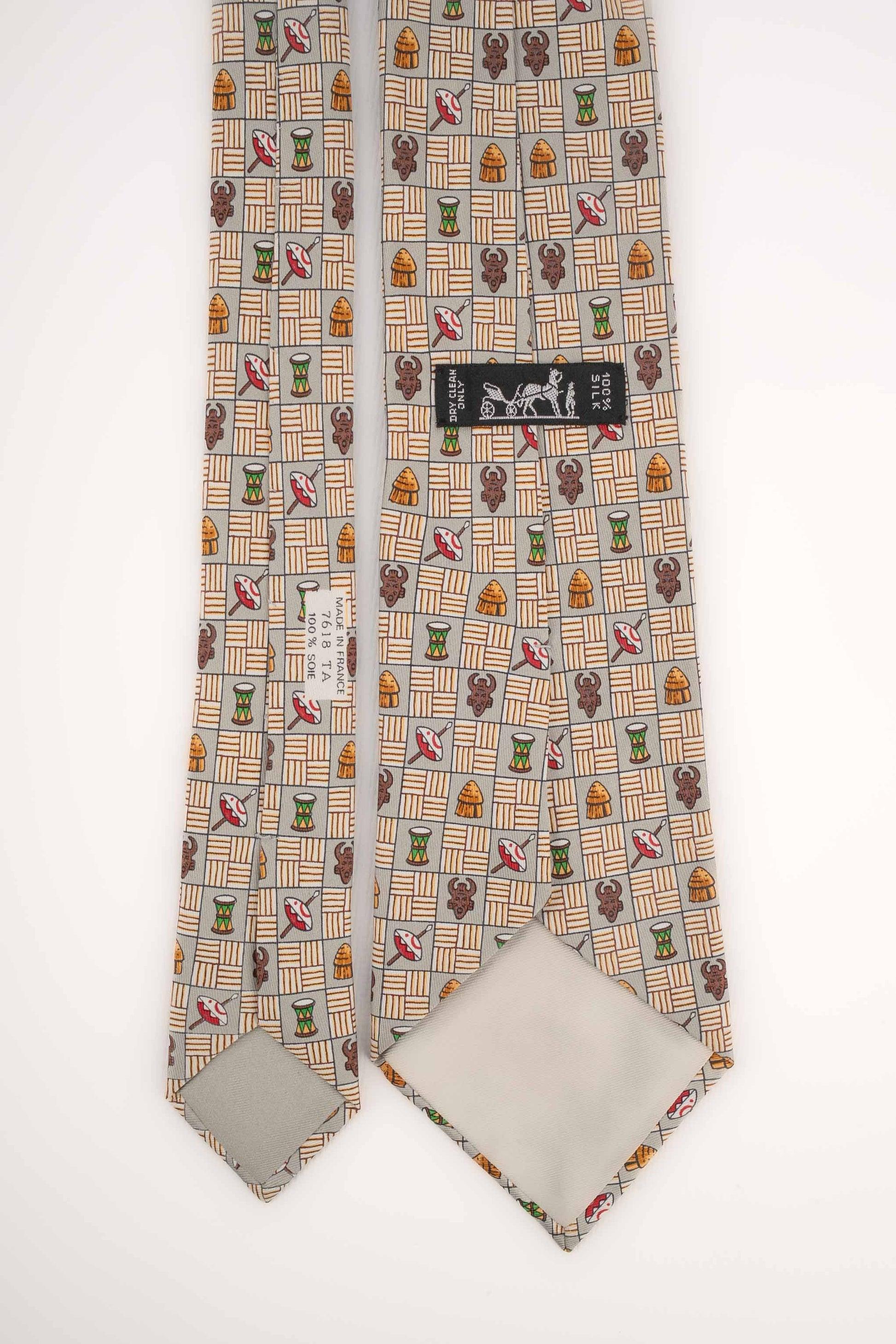 Women's Hermès Silk Tie Printed with African Patterns For Sale