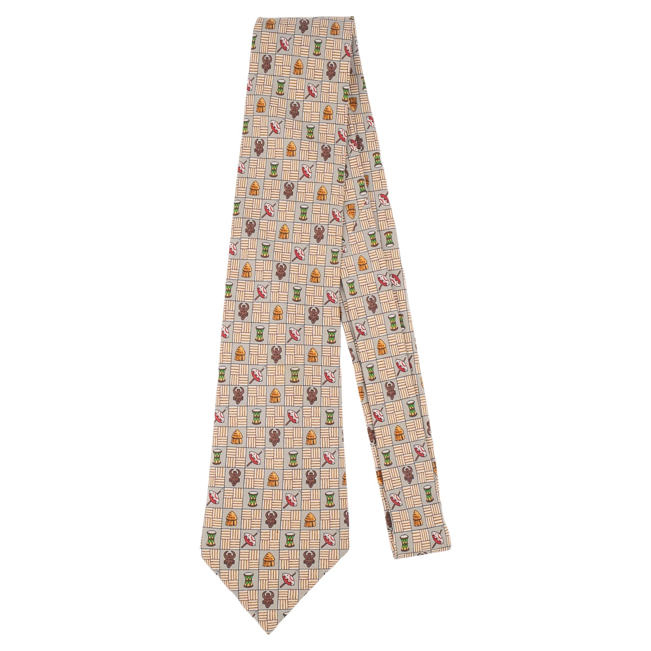 Hermès Silk Tie Printed with African Patterns For Sale