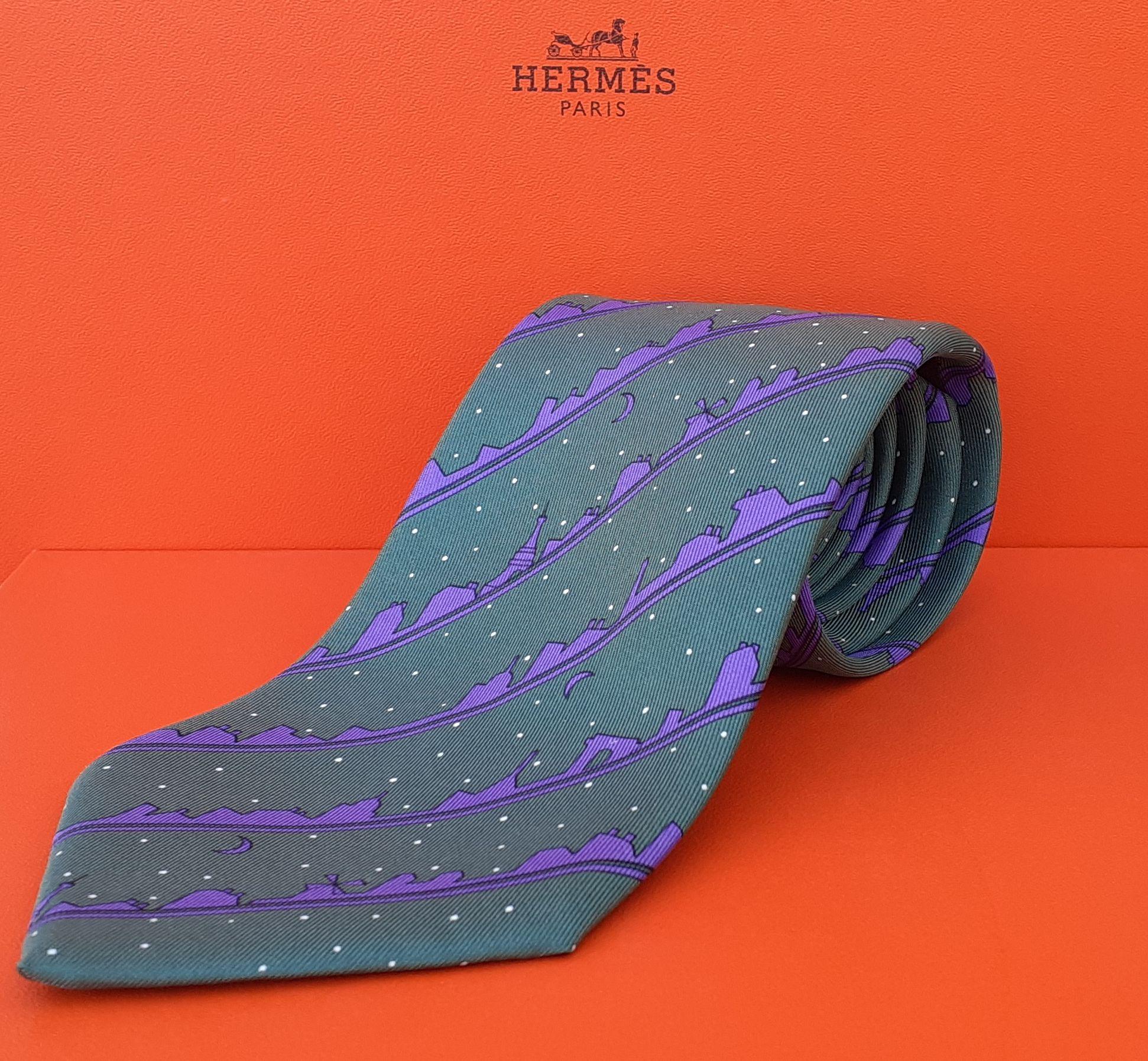 Hermès Silk Tie Roofs of Paris Print Rare For Sale 3