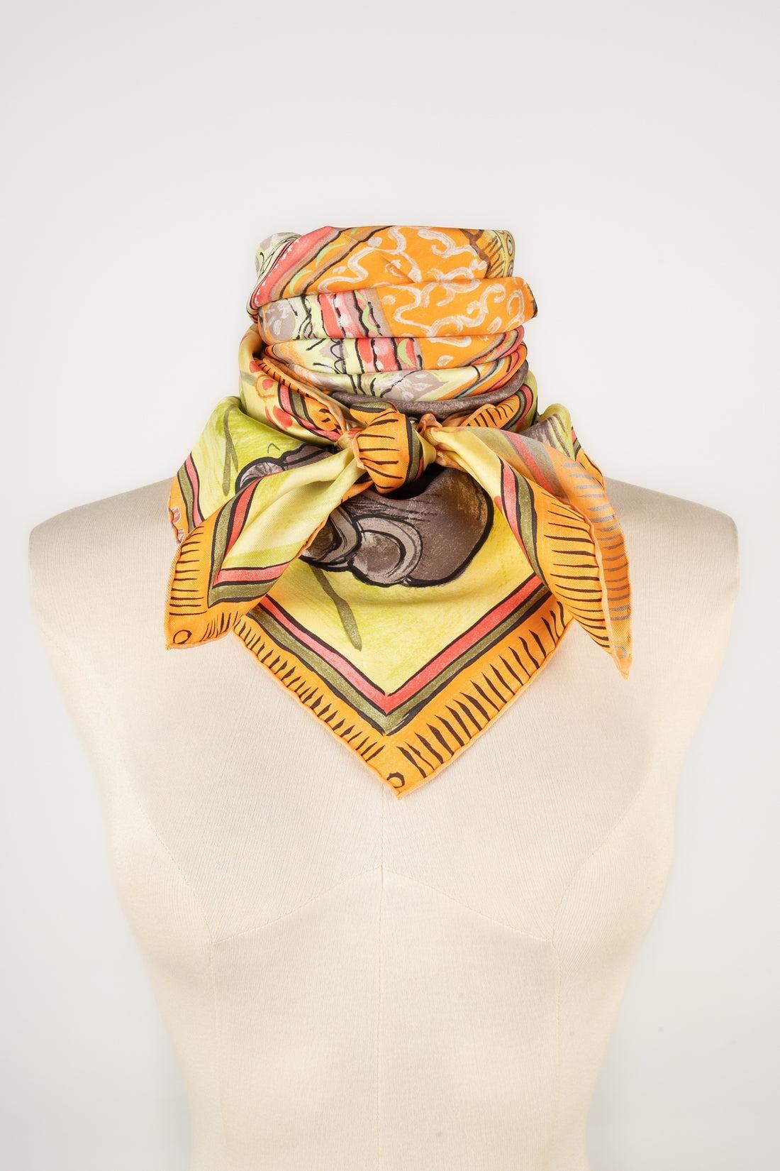 Beige Hermès Silk Twill Foulard/Scarf 'Beloved India', 2008