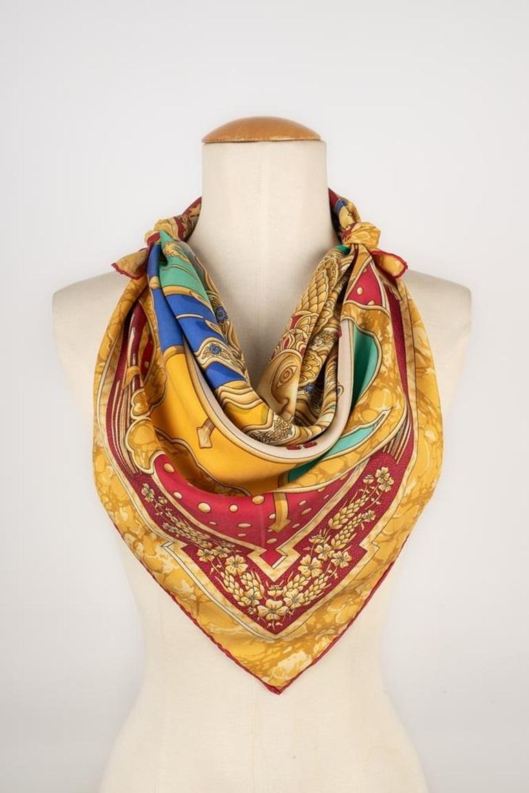 Brown Hermès Silk Twill Foulard/Scarf 'Carpe Diem', 1994