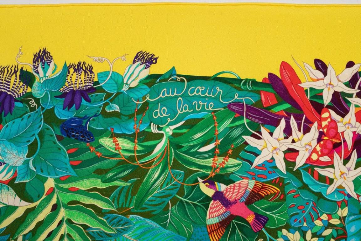 Hermès Silk Twill Foulard/Scarf 'In the Heart of Life', 2007 In Excellent Condition For Sale In SAINT-OUEN-SUR-SEINE, FR