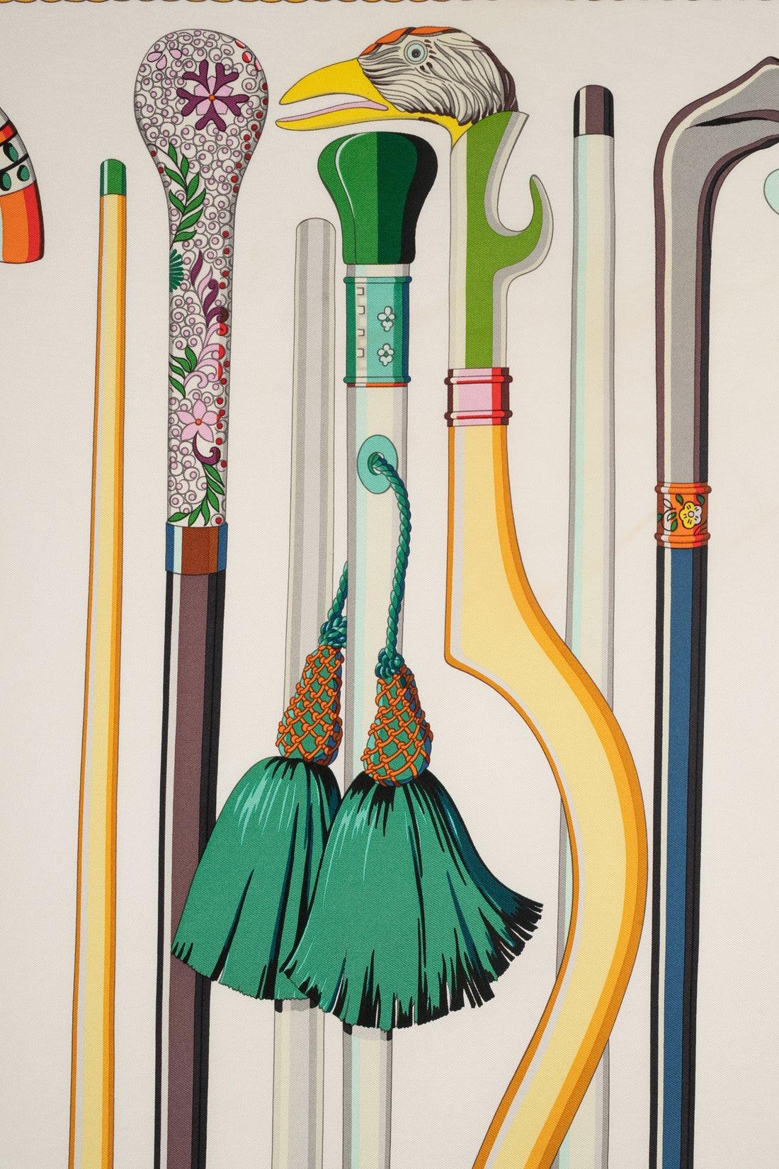 Hermès Silk Twill Foulard/Scarf 'Walking Sticks' In Excellent Condition In SAINT-OUEN-SUR-SEINE, FR