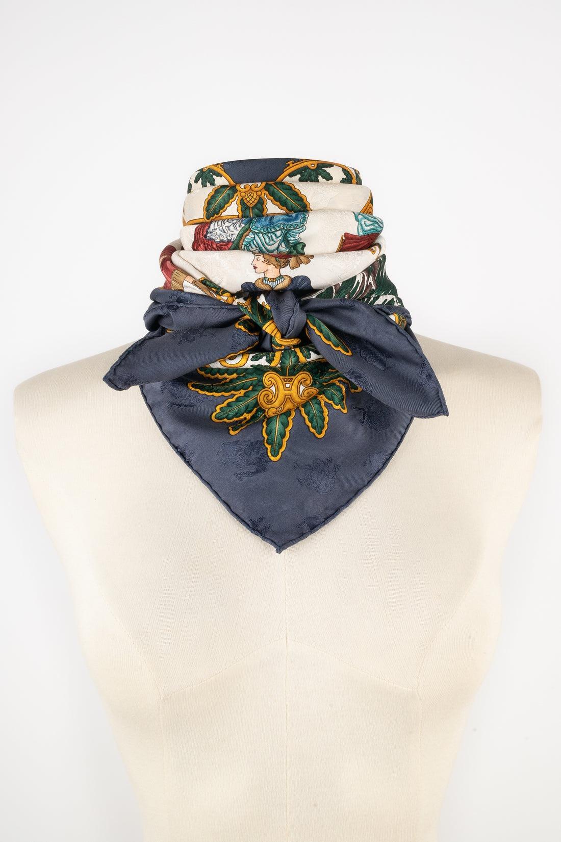 Beige Foulard/Écharpe en sergé de soie Hermès 'A Winter Joy', 1993