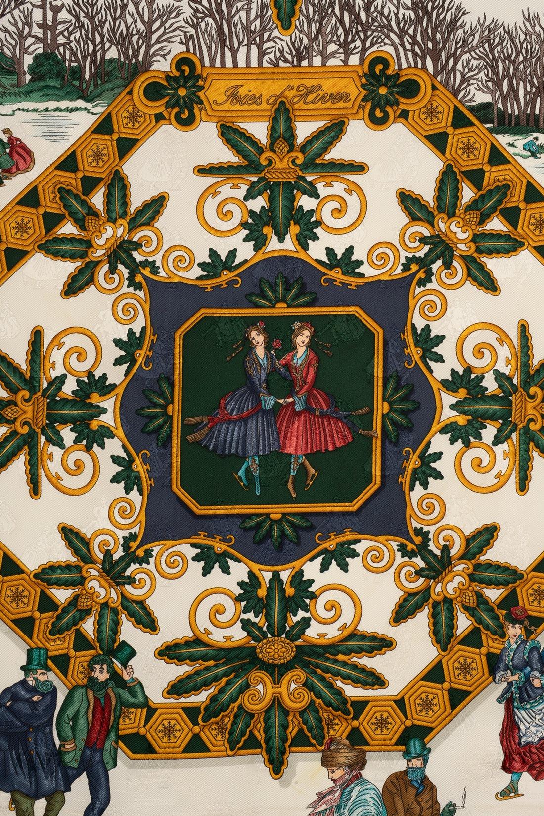 Foulard/Écharpe en sergé de soie Hermès 'A Winter Joy', 1993 Excellent état à SAINT-OUEN-SUR-SEINE, FR