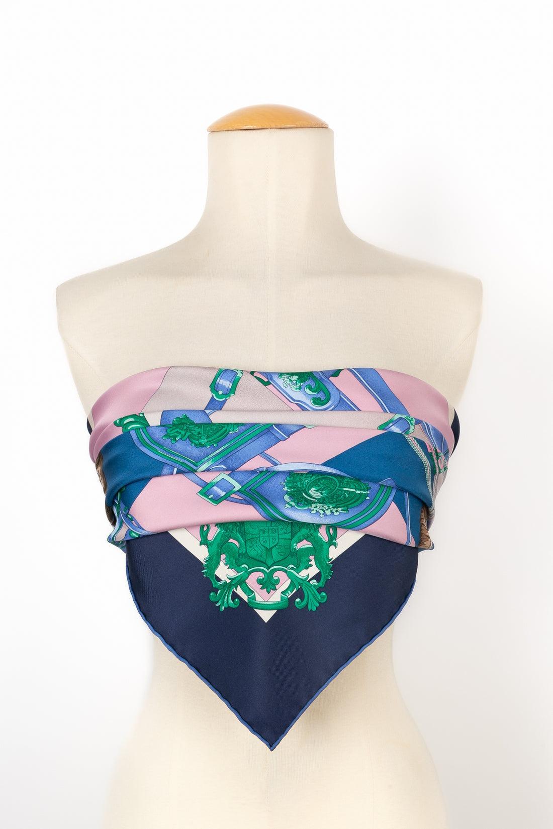 Blue Hermès Silk Twill Foulard / Scarf with the 
