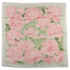 Hermes Silk Twill Pink Floral Les Pivoines Scarf, Box