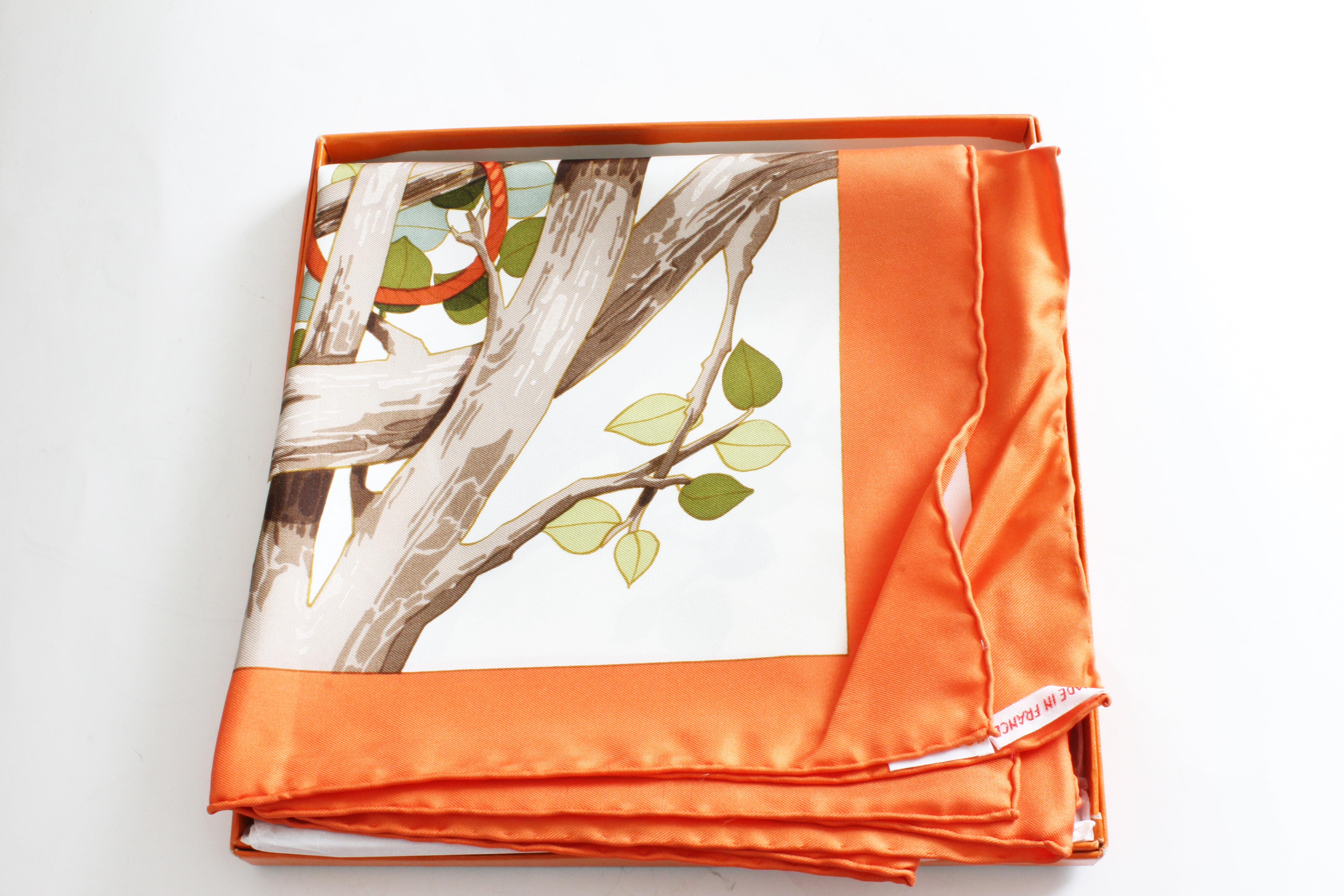 Hermes  Silk Twill Scarf  by Francoise Heron Sous-Bois 90cm in Box 10