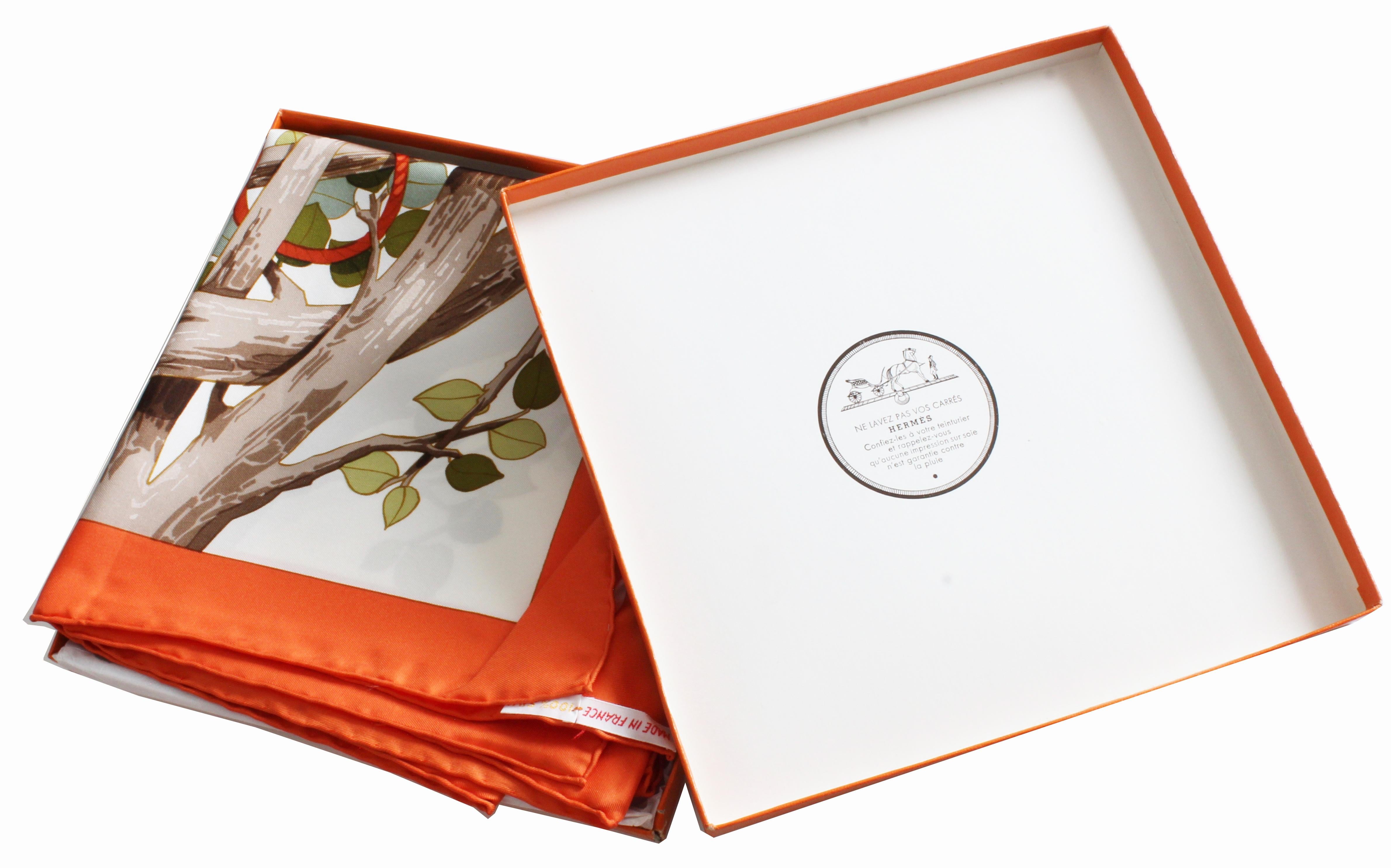 Hermes  Silk Twill Scarf  by Francoise Heron Sous-Bois 90cm in Box 11