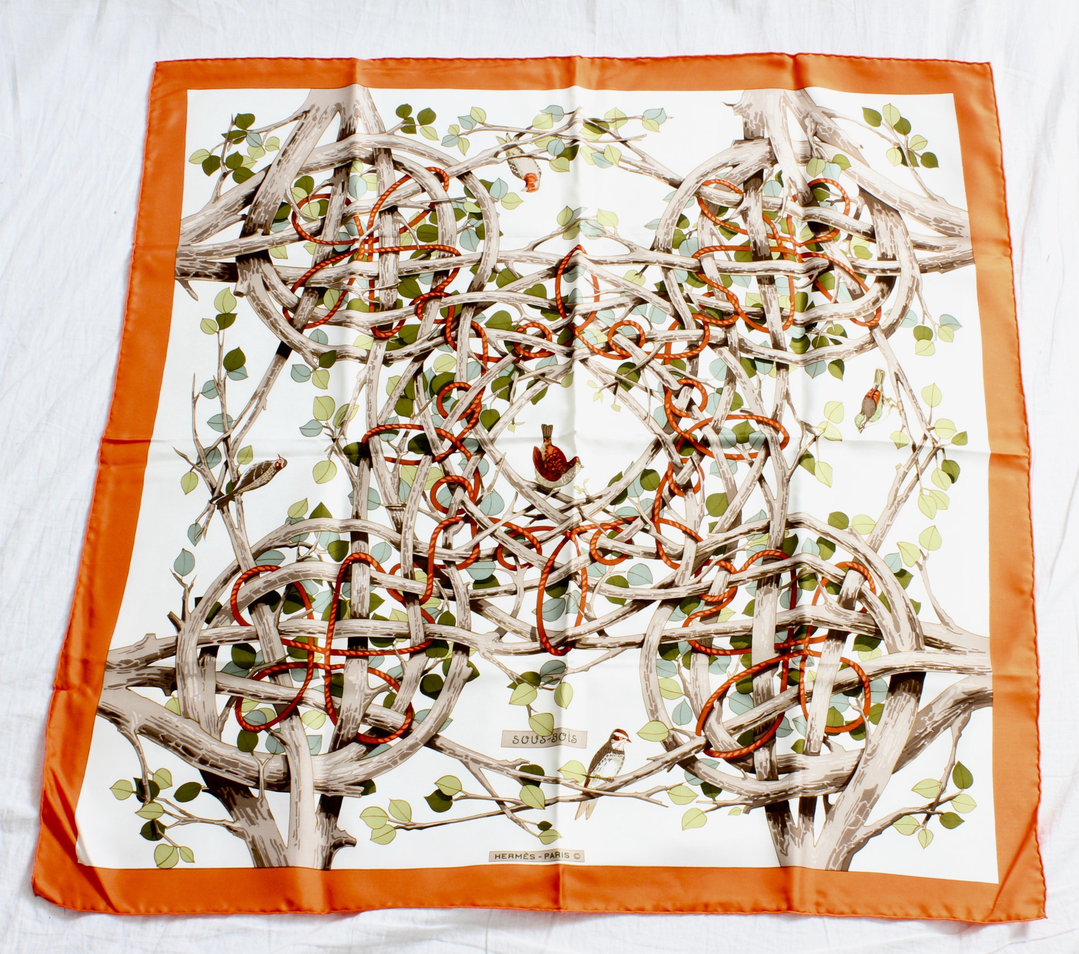 Hermes  Silk Twill Scarf  by Francoise Heron Sous-Bois 90cm in Box In Good Condition In Port Saint Lucie, FL