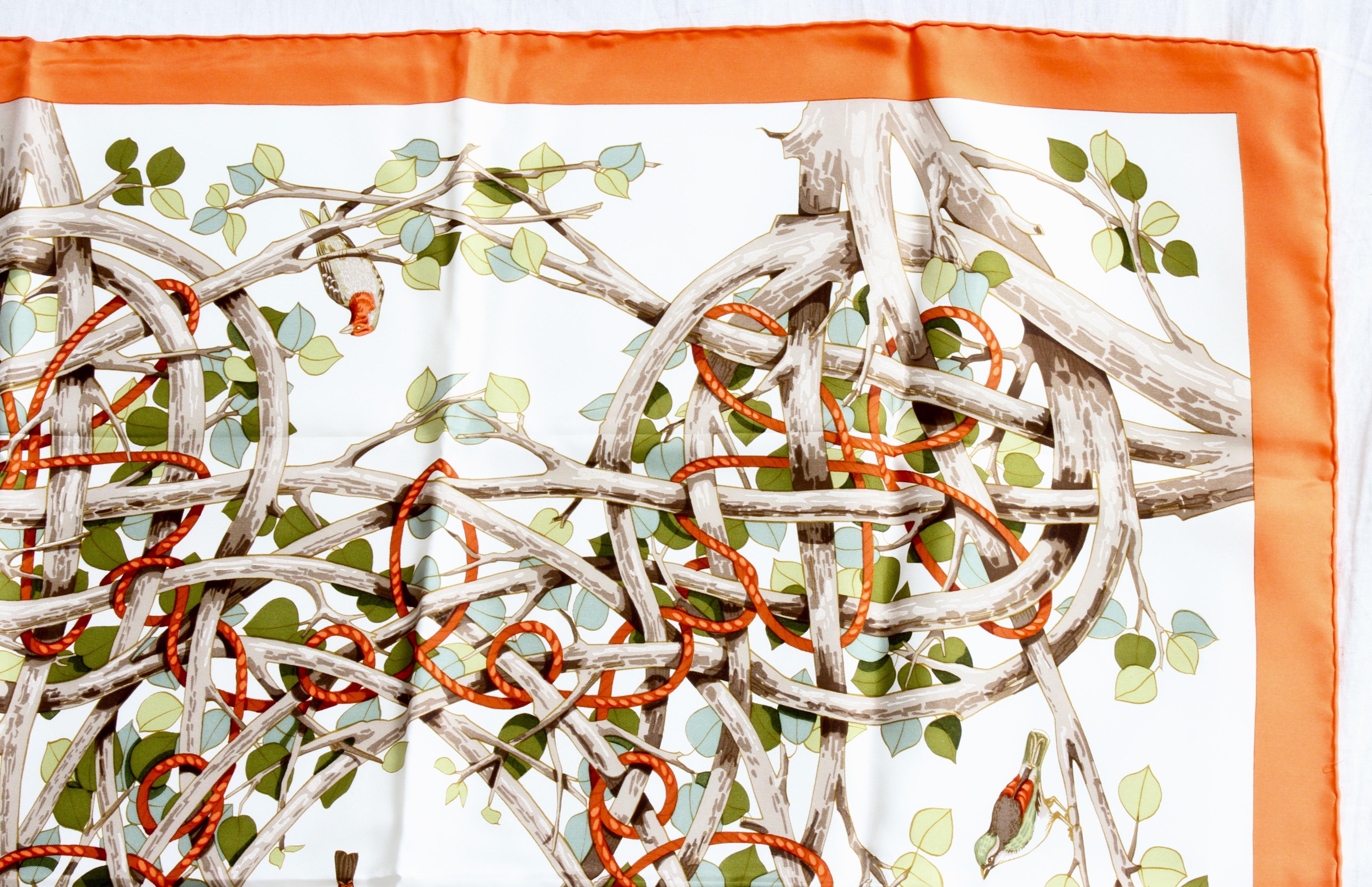 Hermes  Silk Twill Scarf  by Francoise Heron Sous-Bois 90cm in Box 1
