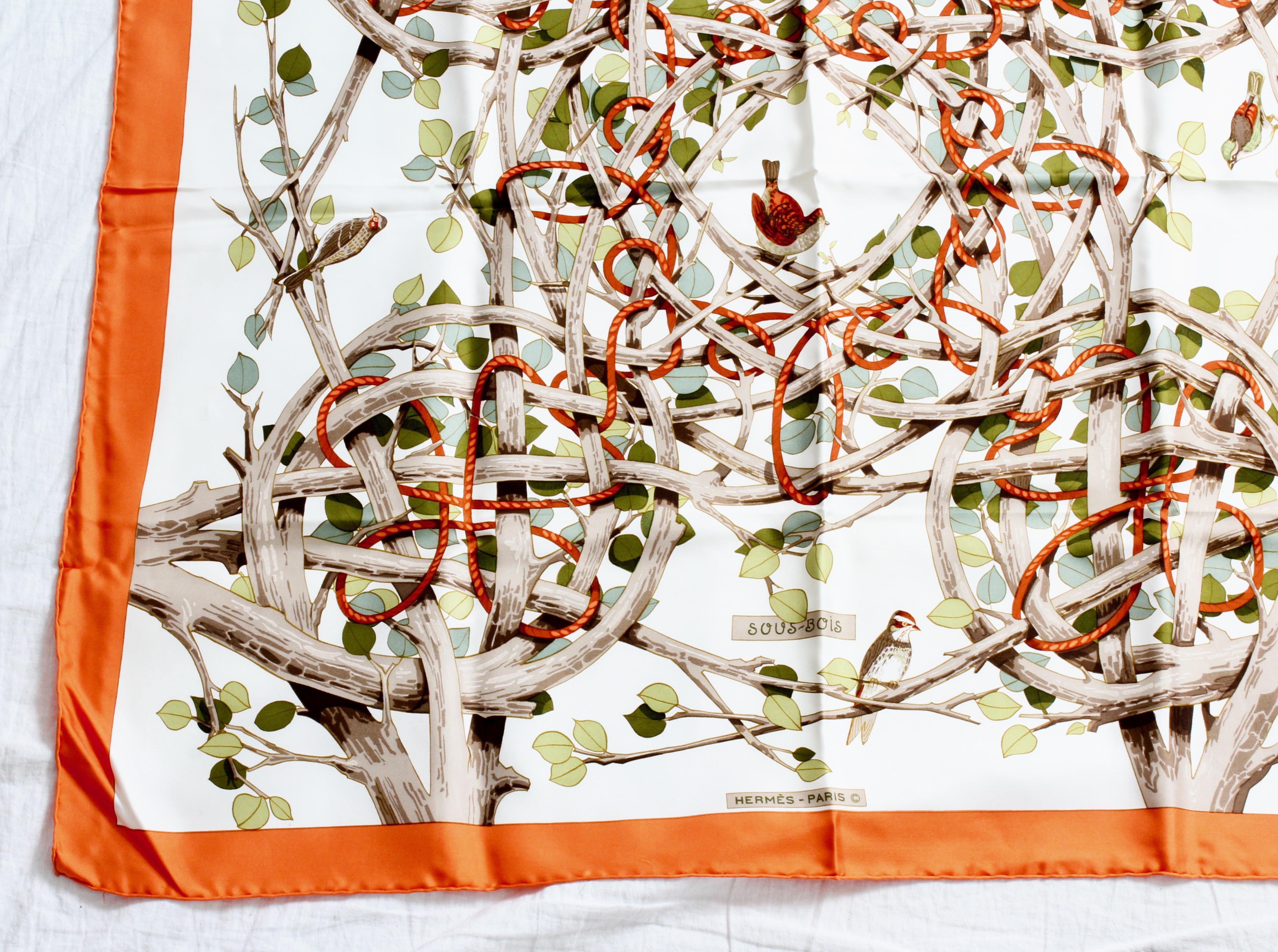 Hermes  Silk Twill Scarf  by Francoise Heron Sous-Bois 90cm in Box 2
