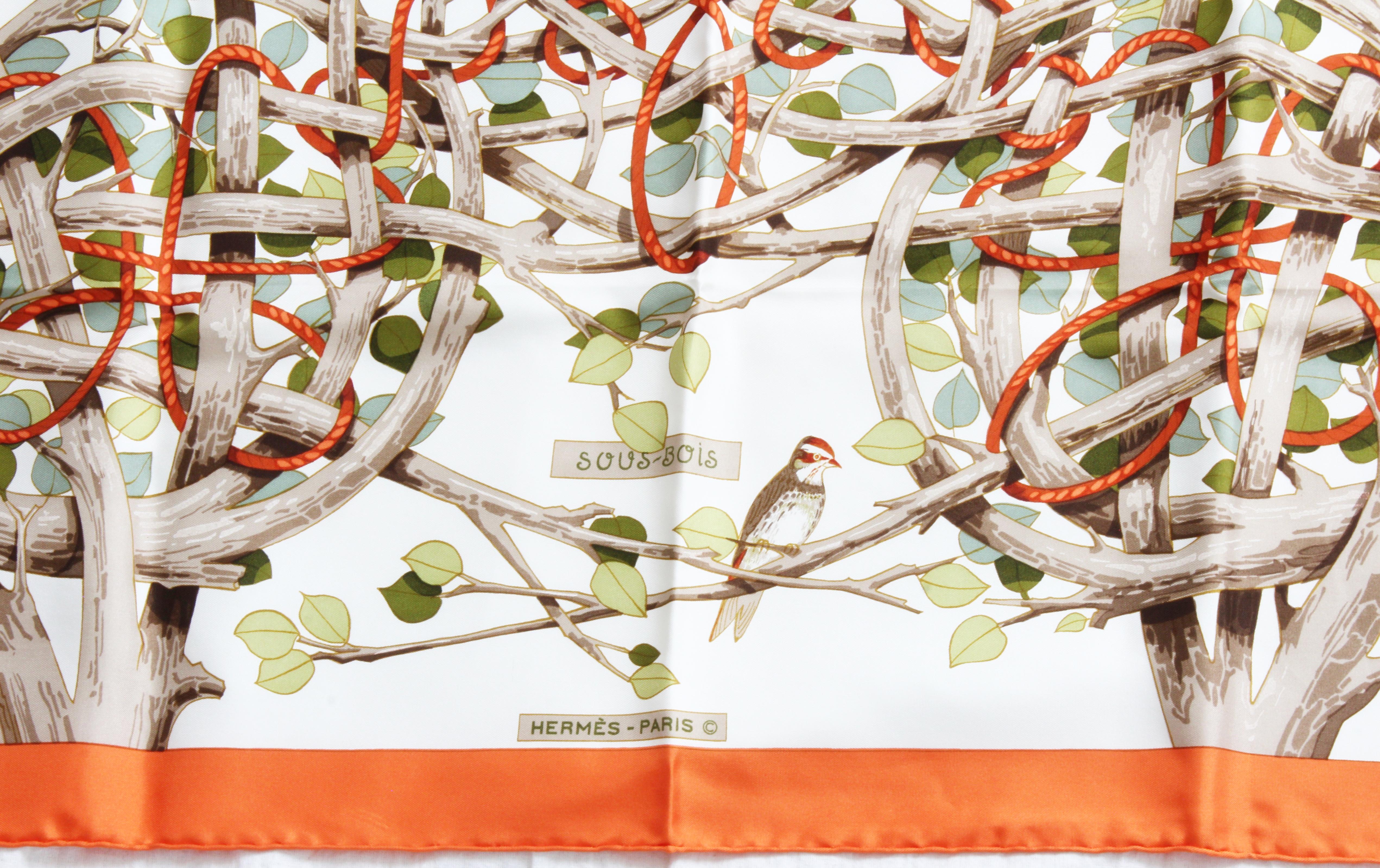 Hermes  Silk Twill Scarf  by Francoise Heron Sous-Bois 90cm in Box 3