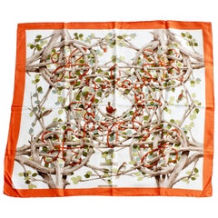 Vintage Hermes  Silk Twill Scarf  by Francoise Heron Sous-Bois 90cm in Box