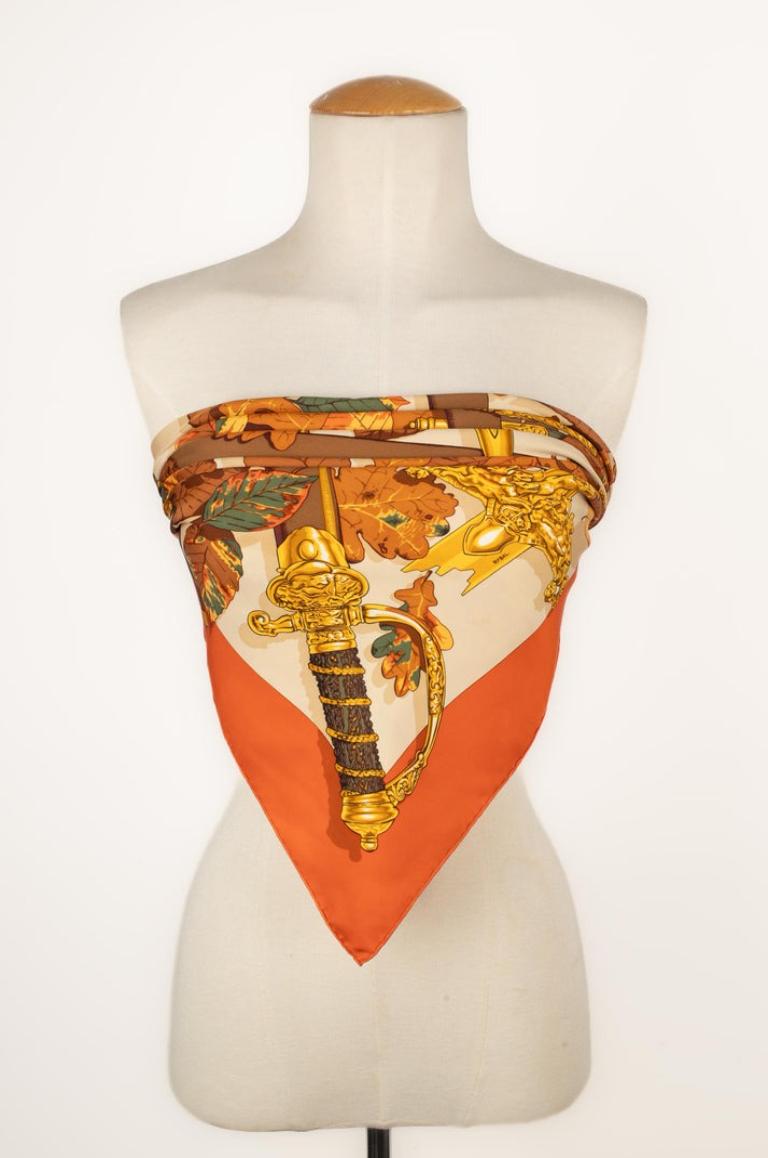 Brown Hermès Silk Twill Square Scarf Entitled with 'au Plus Dru'  , 1998