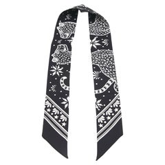 HERMES Seiden-Twilly-Schal Schwarz Weiß LES LEOPARDS Tier-Paisley