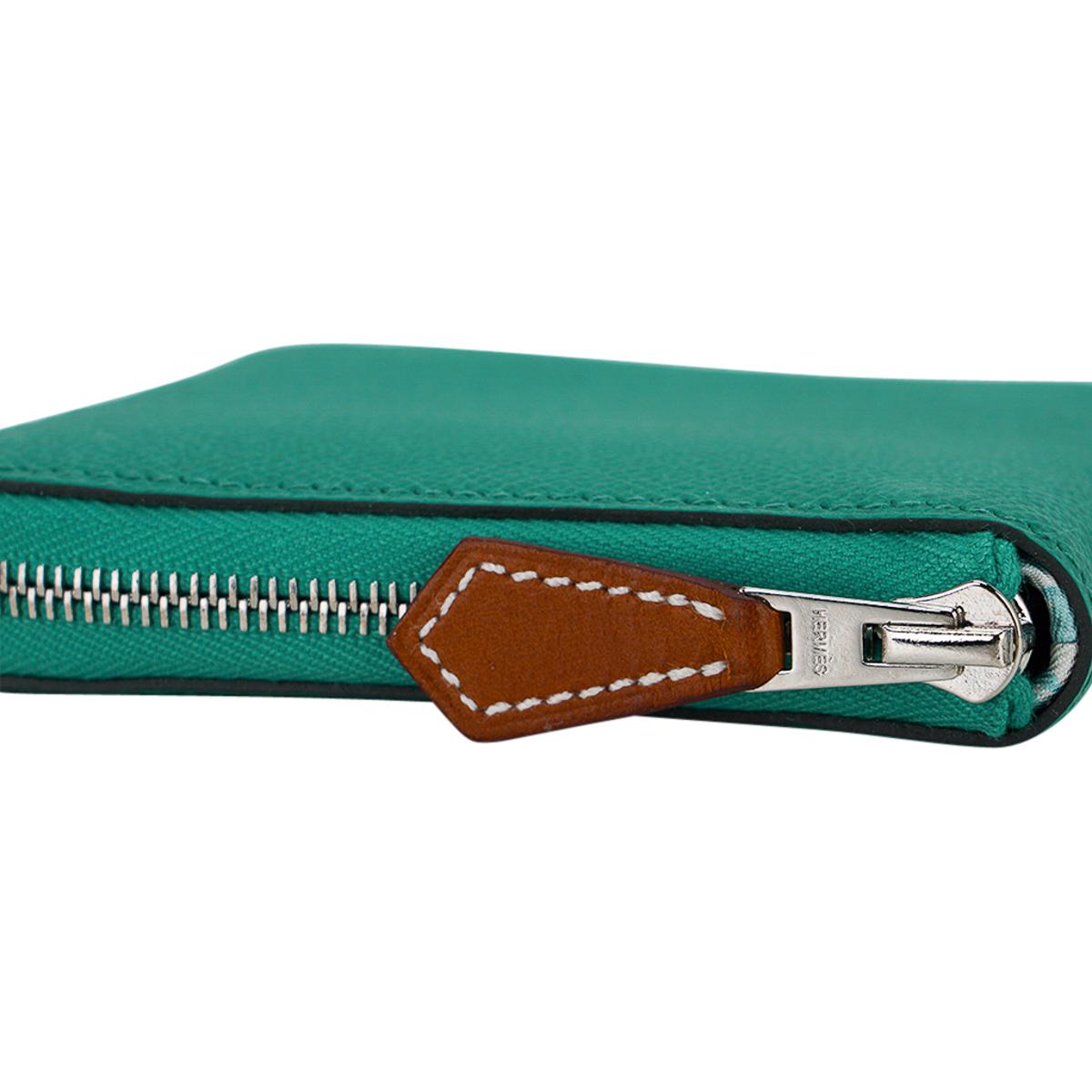 Hermes Silk'In Compact Wallet Jade Epsom Leather Botanical Fantasy Pour femmes en vente