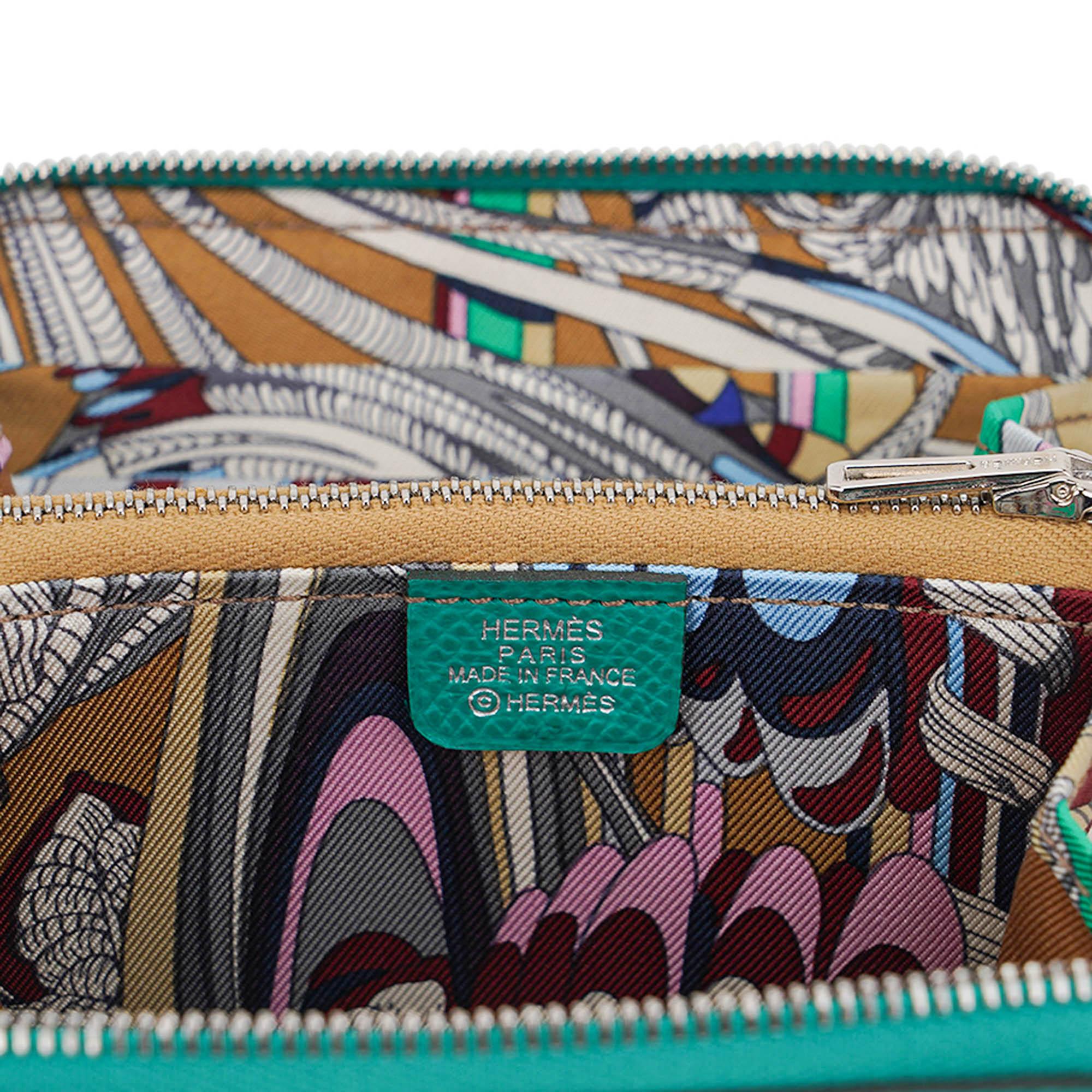 Hermes Silk'In Compact Wallet Jade Epsom Leather Botanical Fantasy For Sale 2
