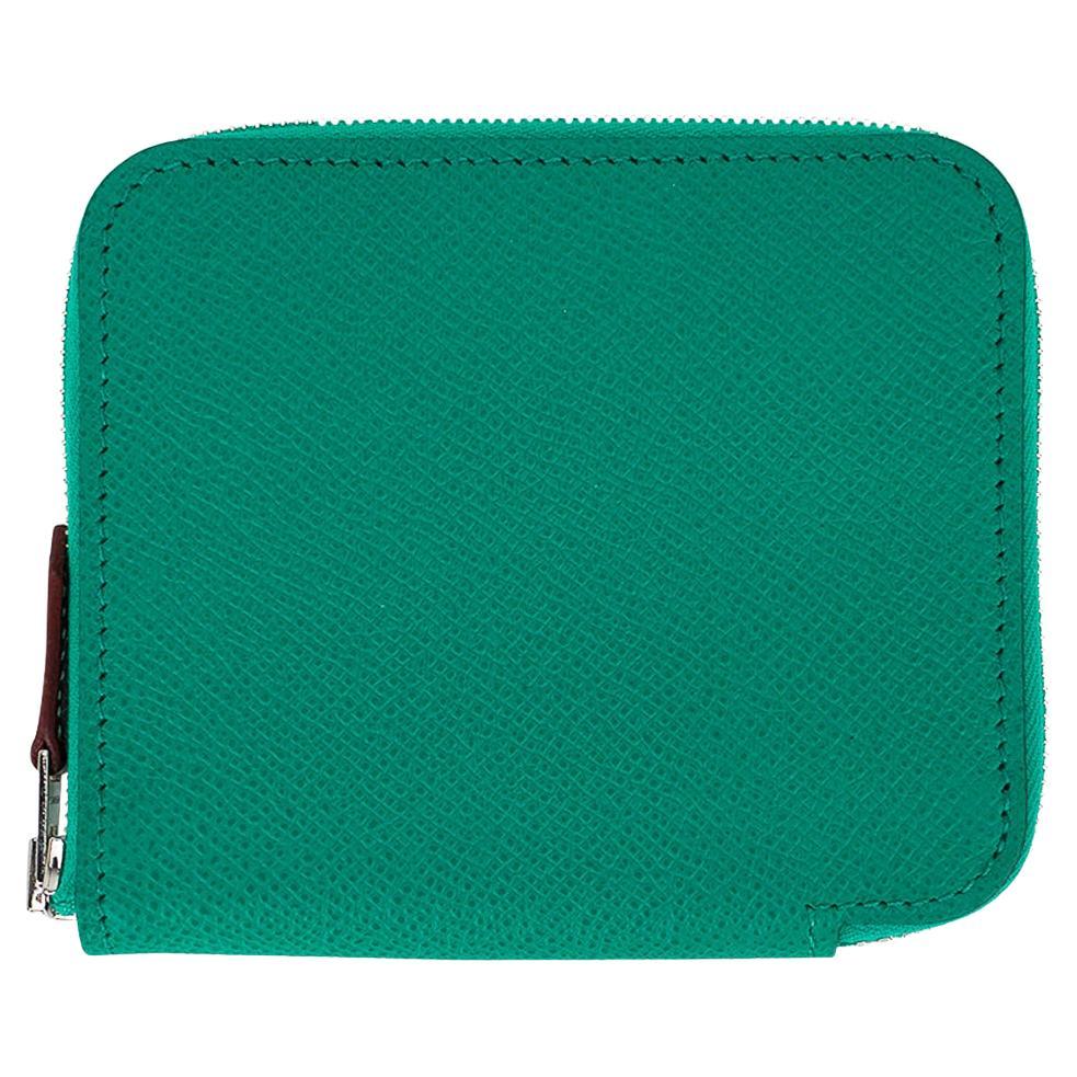 Hermes Silk'In Compact Wallet Jade Epsom Leather Botanical Fantasy For Sale