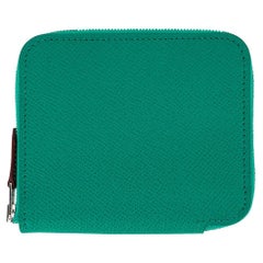 Hermès - Portefeuille compact en soie jade cuir Epsom doublure en soie équateur