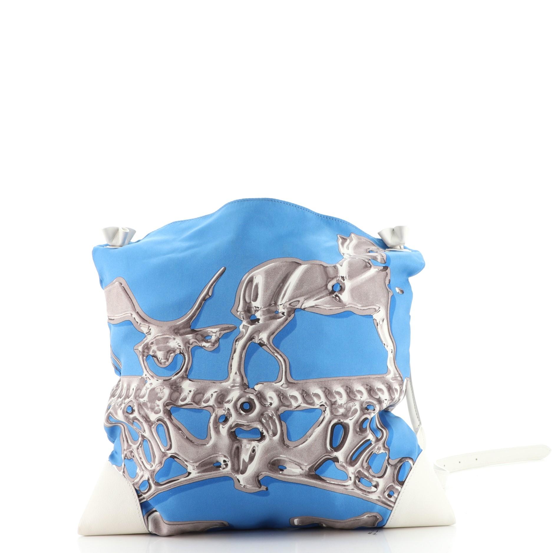 Blue Hermes Silky City Bag Printed Silk and Leather PM